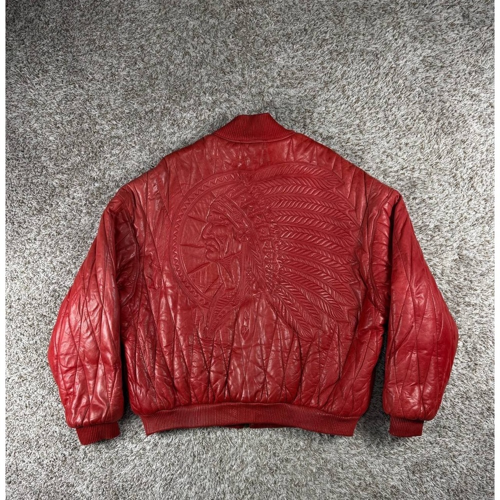 Vintage Marc Buchanan Leather Jacket Red Quilted Bomber Embossed Native Chief 52